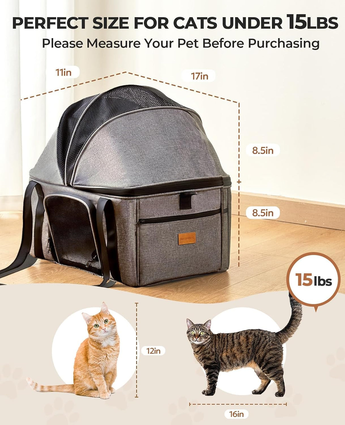 BurgeonNest Top-Expandable Cat Carrier with Semi-Open Canopy - Grey / Medium - image 2