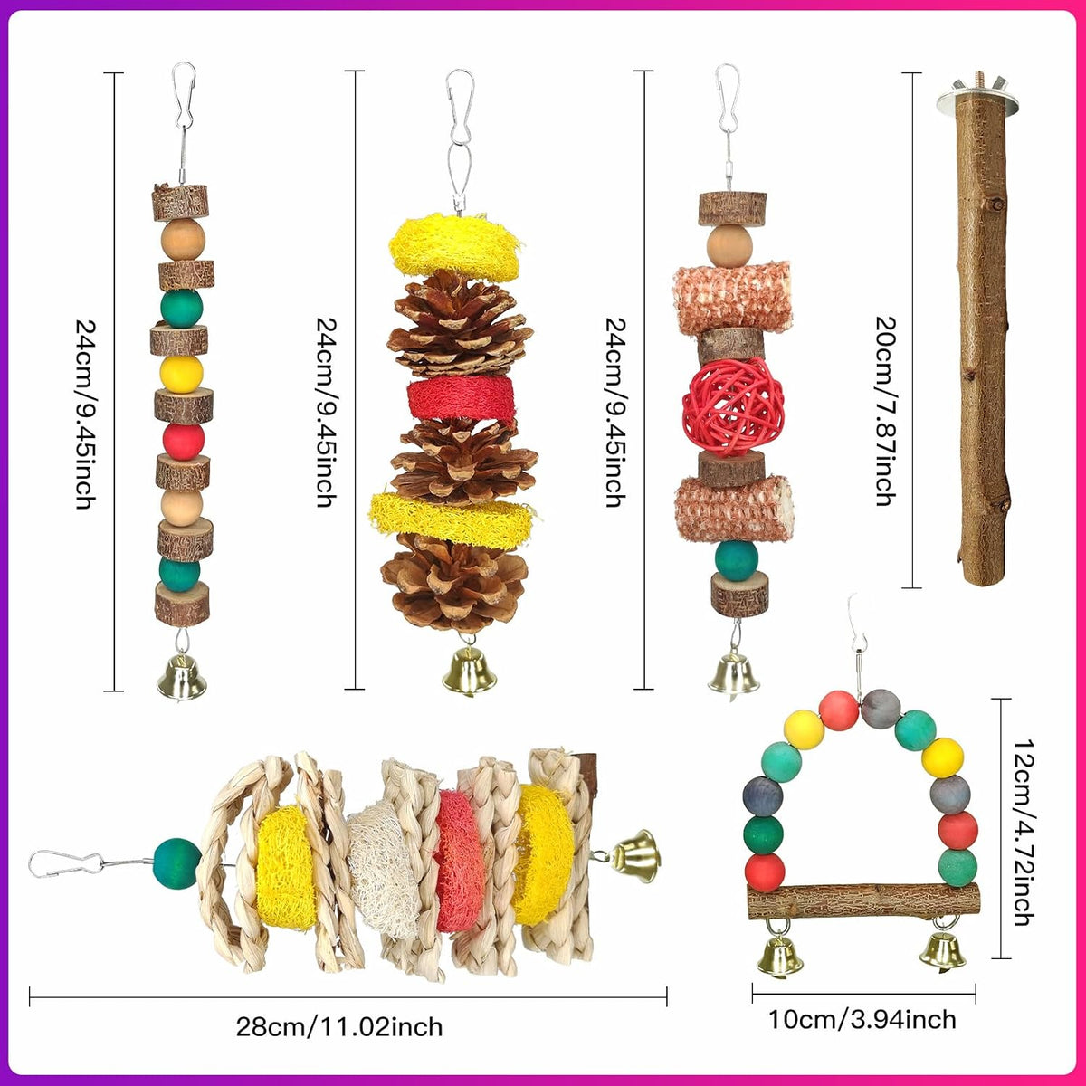 7 Pcs Natural Wood Bird Toy & Perch for Parakeets - image 2