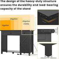 40 Gallon Aquarium Stand With Charging Station, Farmhouse Fish Tank Stand, Reptile Tank Stand Terrarium Stand with Drawer and Cabinet Storage, Sturdy Heavy Duty 41.9"×18.3" Tabletop - Black