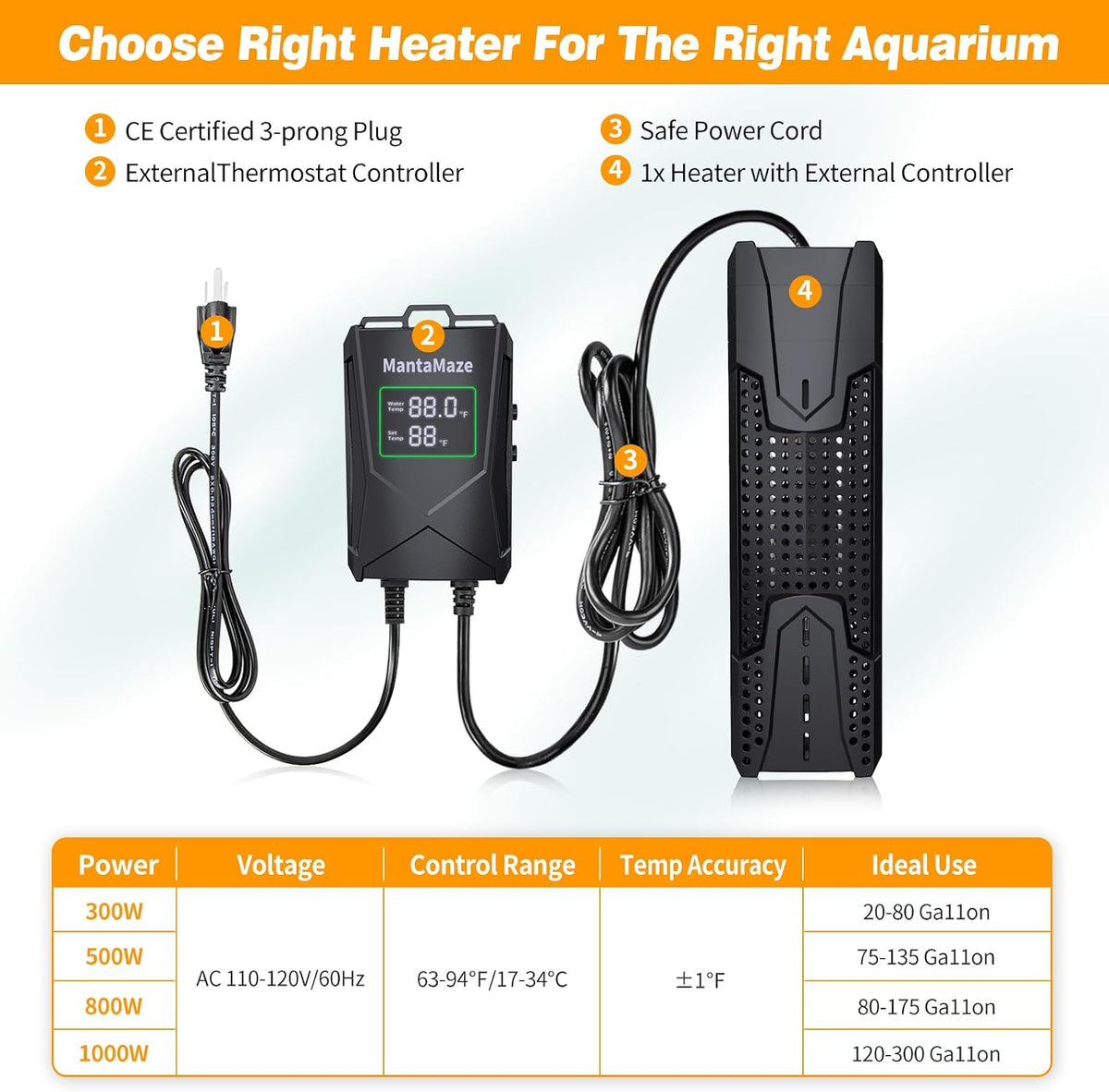 Submersible Aquarium Heater - 300W for 20-80 Gallon - image 4