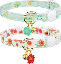 2 Pack Cotton Cat Collar Pink Strawberrie White Heart Cute Kitten - Green&Red