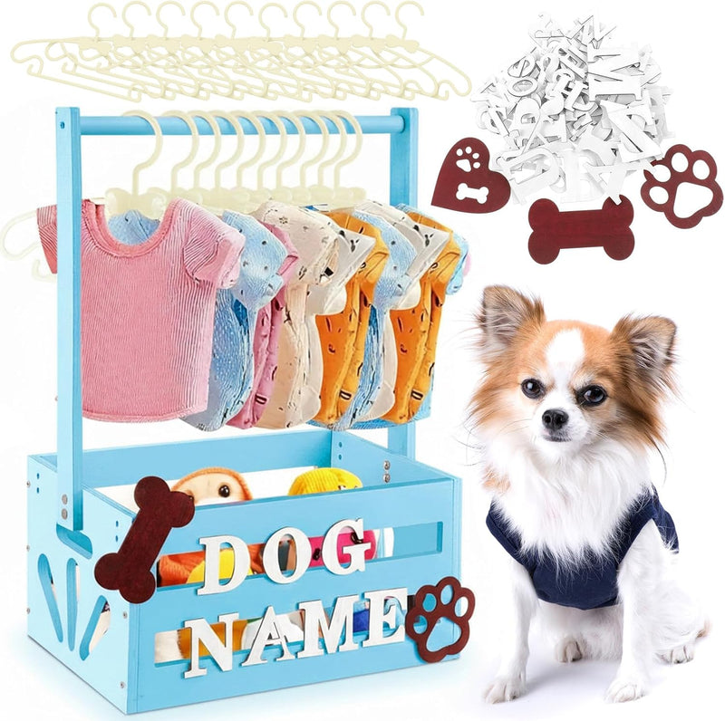 Wooden Dog Closet, Pet Wardrobe with Hanging Rod for Small Dog - Blue