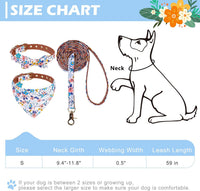 Dog Collar and Leash Set - Embroidery Floral Dog Bow Tie and Bandana Collar with Bell, Cute Flower - Flower Blue / Small - image 2