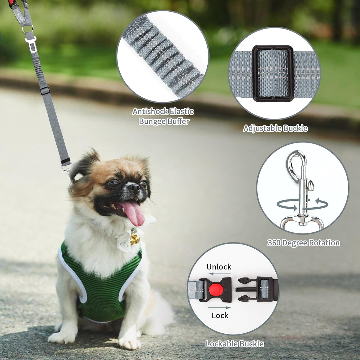2 Pack Dog Seat Belt for Car, Headrest Restraint Safety Leads – Essentials for Dogs - Grey / Elastic(With Buckle) - image 4