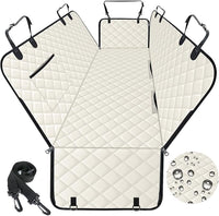 Dog Car Seat Cover, Durable Waterproof Scratch Proof Nonslip Dog Hammock, Pet Back Seat Covers with Pocket for Cars SUVs and Trucks - L, Beige/Black