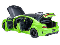 Dodge Charger Scat Pack Widebody Sublime Green with Matt Black Hood and Top 1/18 Model Car by Autoart