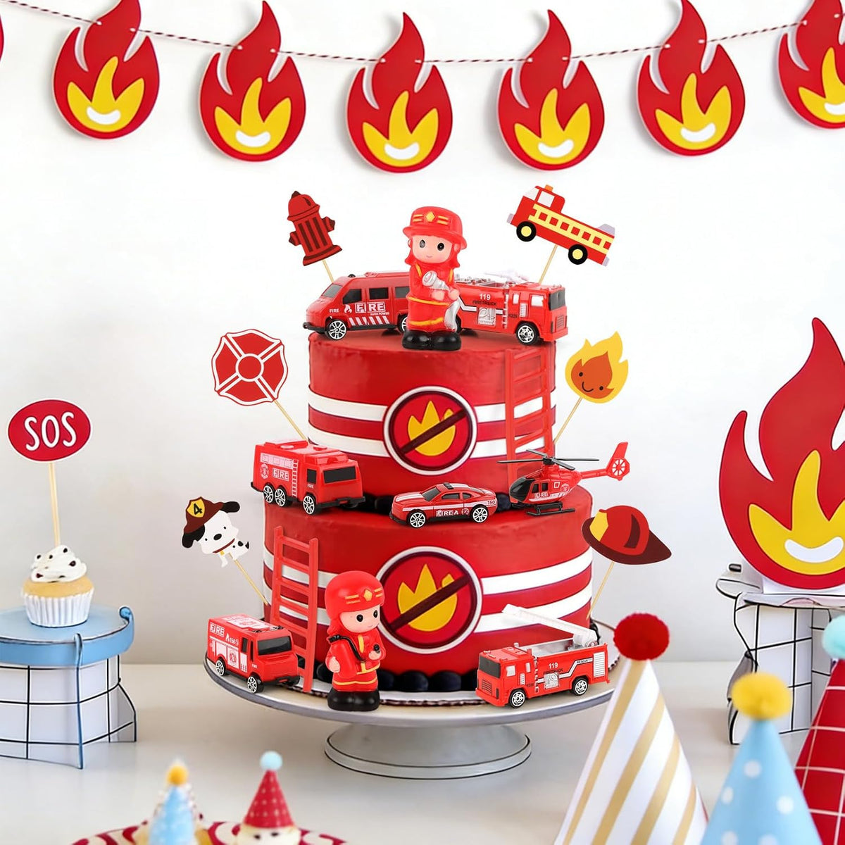 44PCS Halloween Cake Toppers with Spider Bat Castle Pumpkin Skull - Fire Truck - image 3