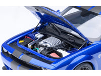 2022 Dodge Challenger SRT Jailbreak Indigo Blue Metallic with Carbon Stripes 1/18 Model Car by Autoart