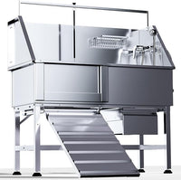 Professional 46" Dog Washing Station, Stainless Steel Dog Bathing Station, Height Adjustable Dog Wash Station, Storage Drawer, Upgrade Parts, Home, Commercial (Left Ramp)