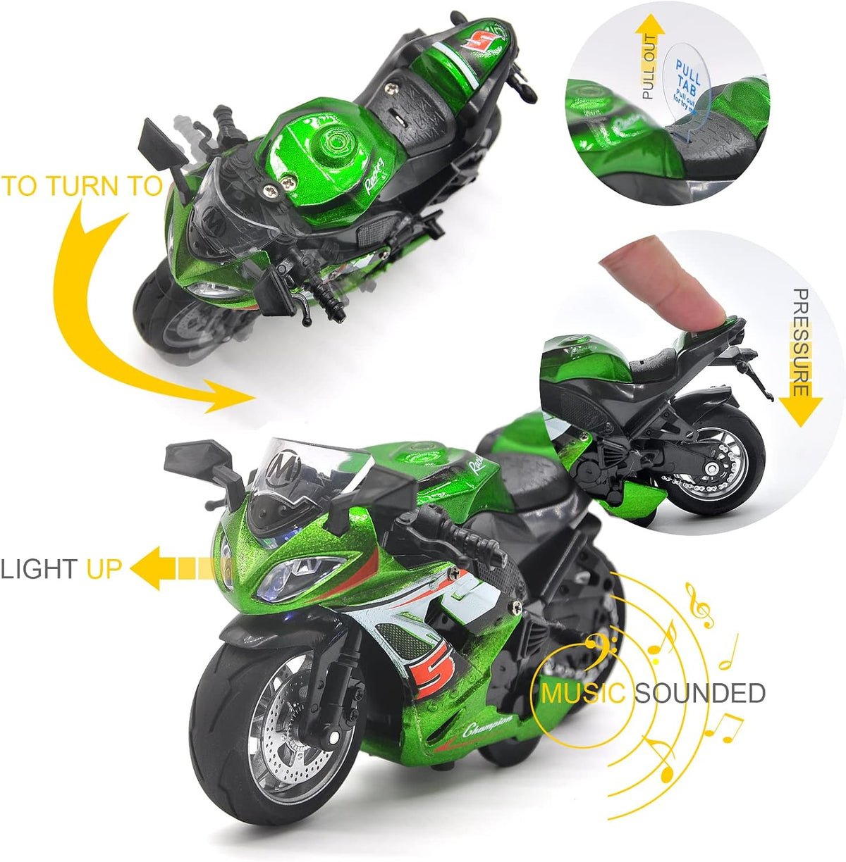 BOBUEXER die-cast motorcycle toy in blue, 1:14 scale pull-back bike with lights and sound - view 8