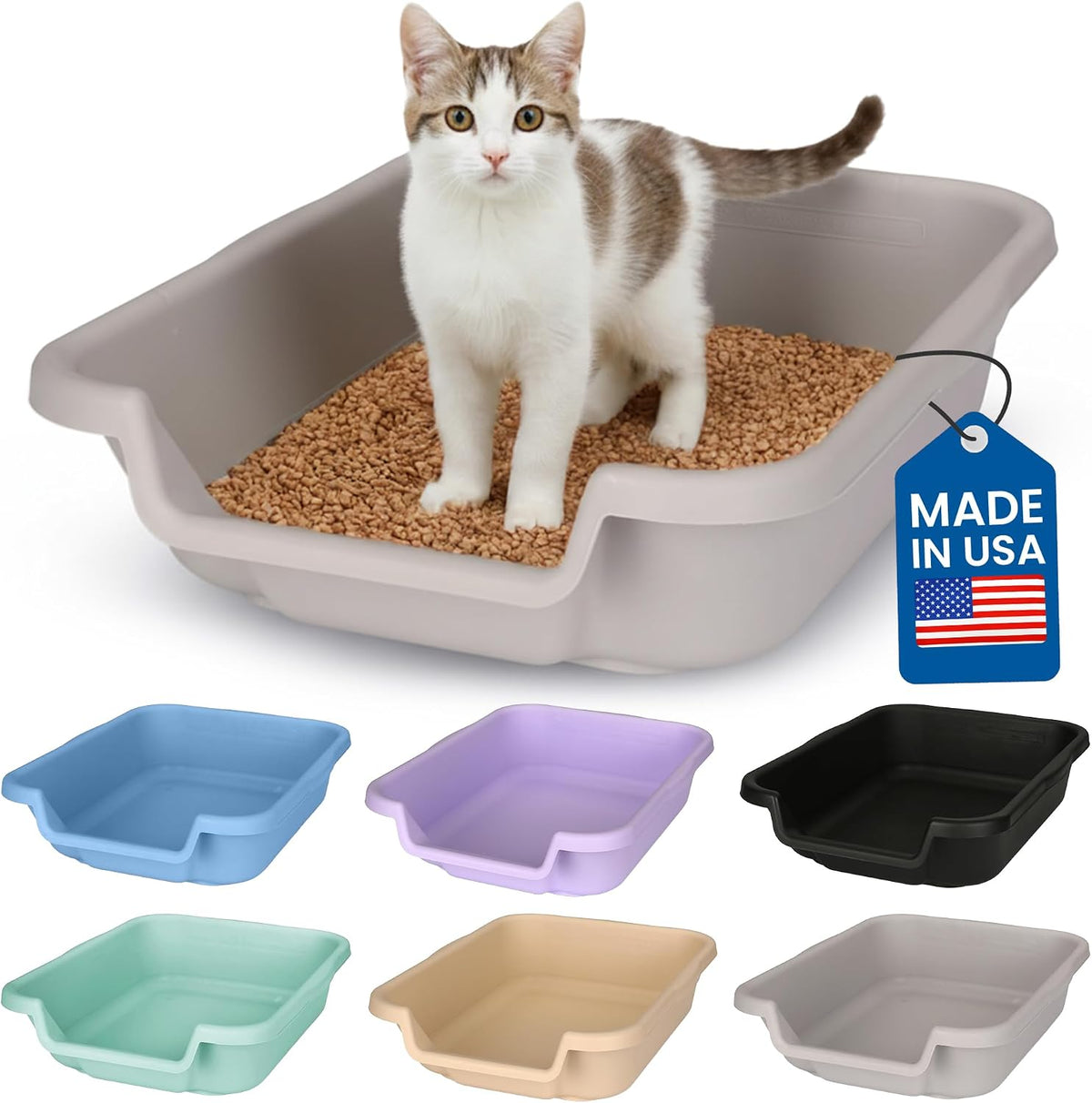 KittyGoHere Senior Cat Litter Box Jumbo Low Entry Open Top - Misty Gray / Small