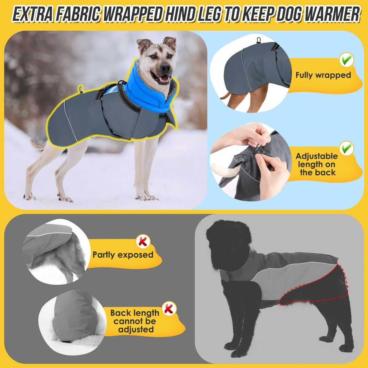 SlowTon Dog Winter Coat, 3 Layers Thick Warm Fleece Lining Dog Jacket – Essentials for Dogs - Large / Blue - image 4