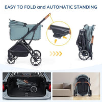 T5 Luxury Pet Stroller for Medium Dog Under 60lbs or 2 Small Dogs & Cats with 180 ̊Canopy, Sun Shades, Auto-Folding Stroller for Multiple Pets (Green)