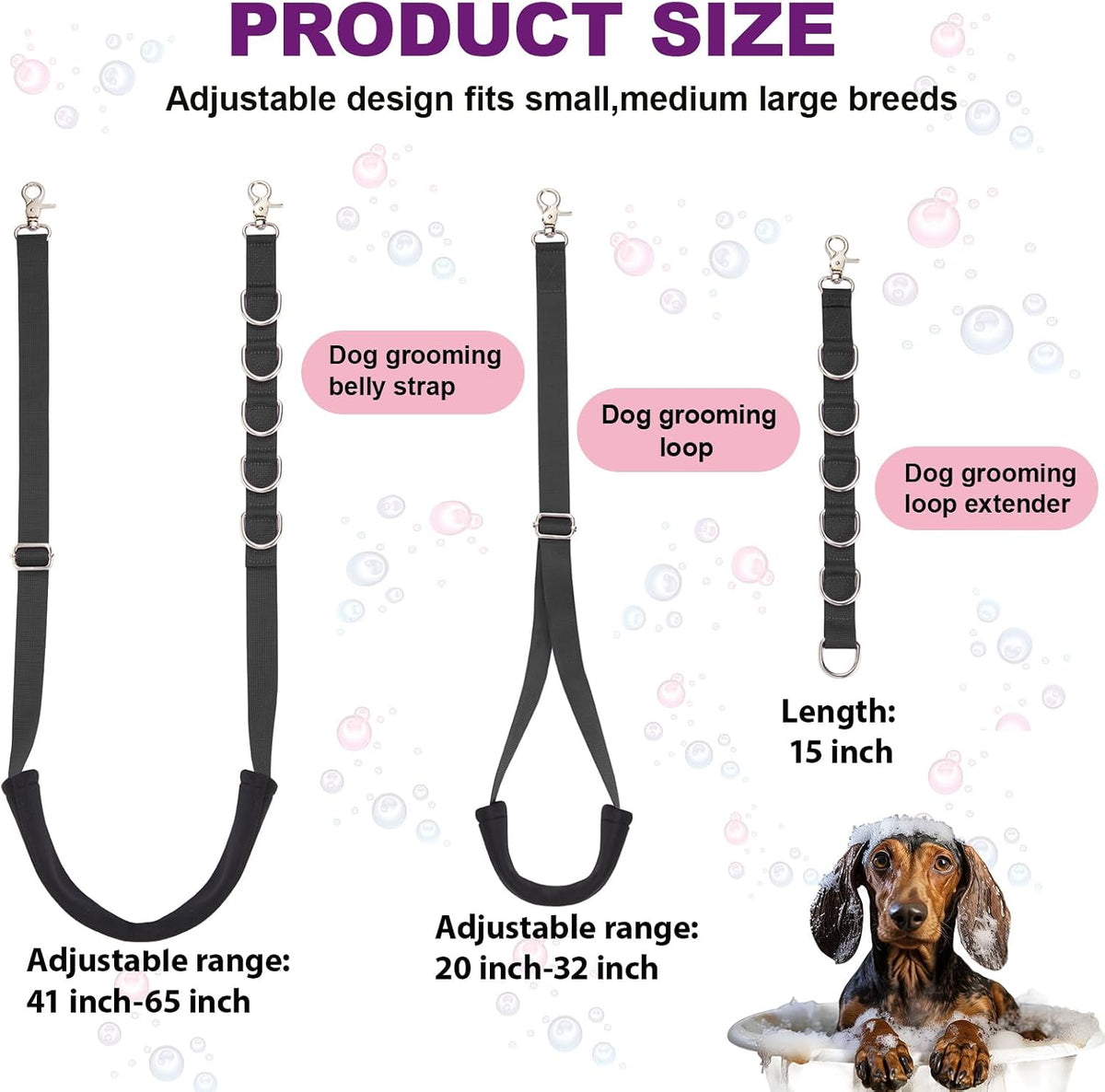 Dog Grooming Belly Strap - 3PCS Grooming Restraint Set Adjustable Belly Band Loops Strap - Black - image 2