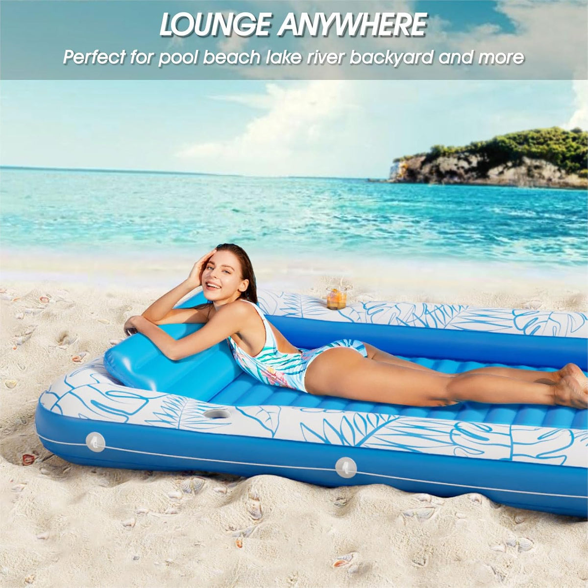 Inflatable Tanning Pool Lounger Float - Blue / XX-Large - image 3