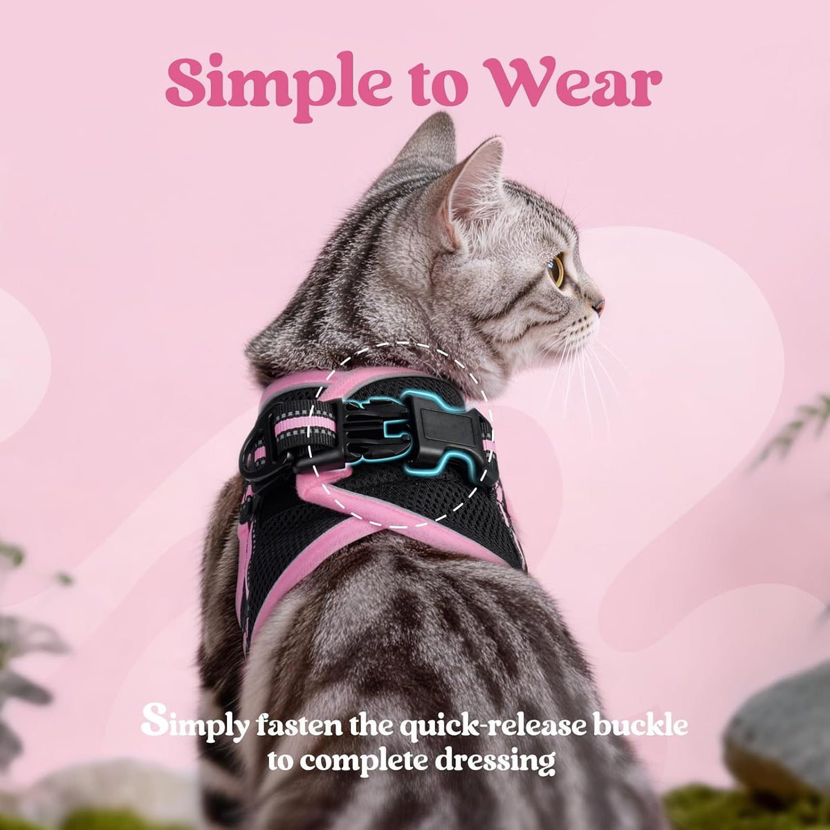 rabbitgoo Cat Harness and Leash Set, Step-in Soft Vest - M / Black & Pink - image 2