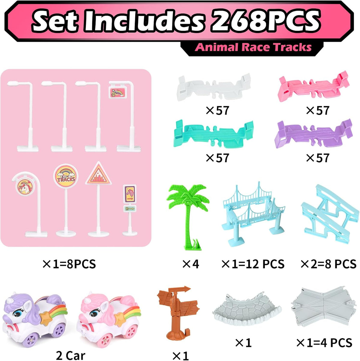 264 PCS Construction Race Tracks for Kids Toys - Unicorn Race Track - image 4