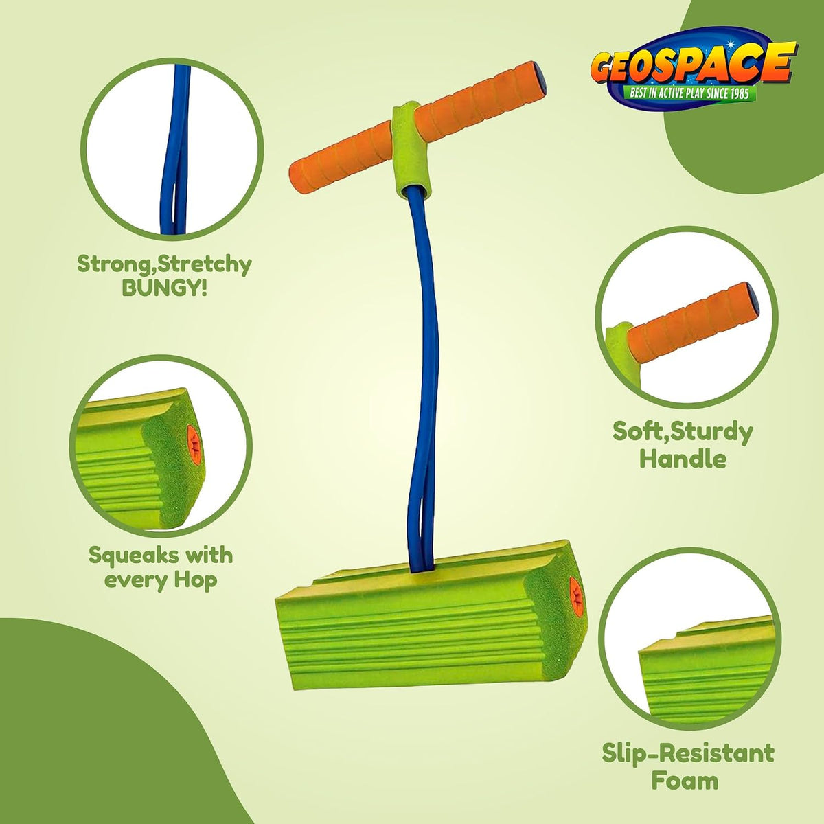 Jumparoo Deluxe Bungee Boing Foam Bouncing Toy, The Squeakiest - Green - image 2