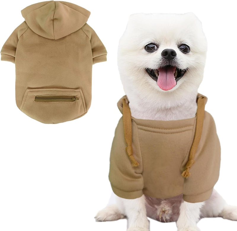 Dog Hoodies for Small Dogs with Zipper Pocket - Khaki / X-Large