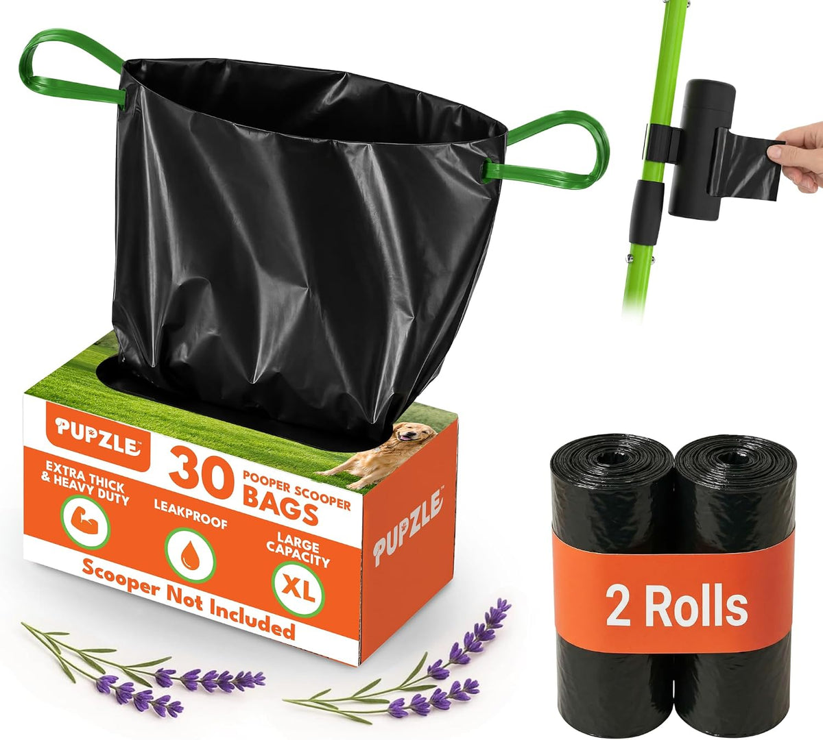 Dog Pooper Scooper with Bag Attachment - Black