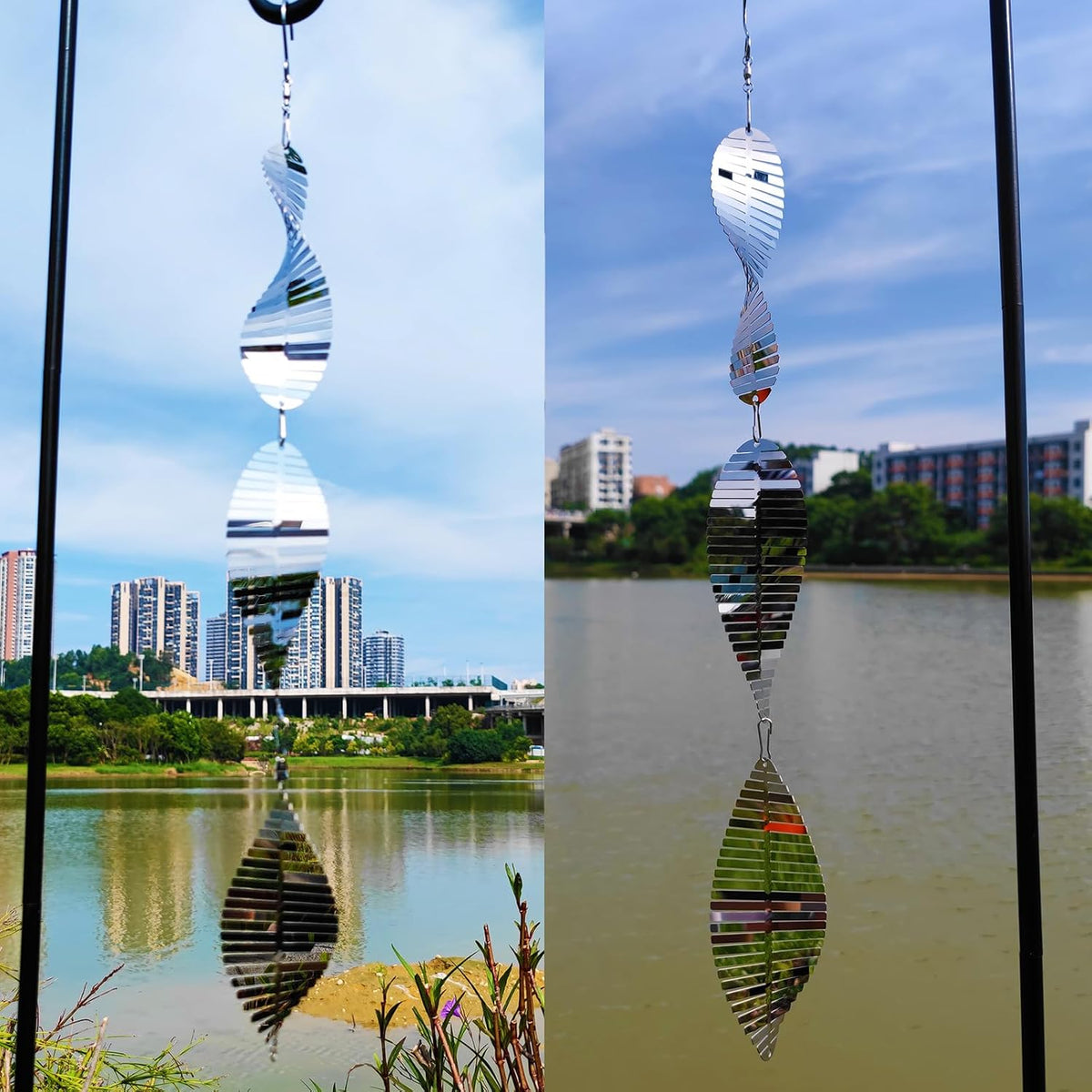 DJUAN Metal Bird Scare Discs Set-Highly Reflective Double-Sided Bird - Silver Fishbone - image 4