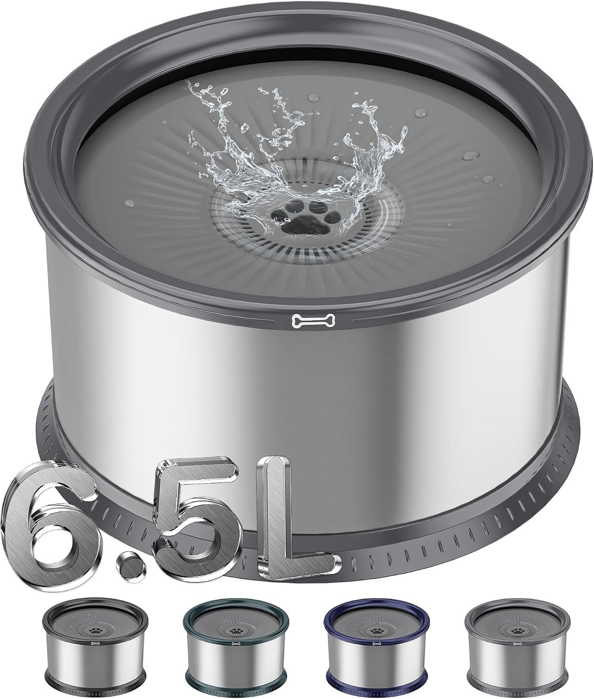 6.5L Stainless Steel Dog Water Bowl - Grey / 6.5L