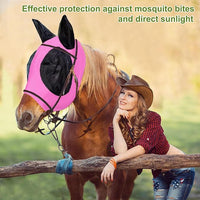 Horse Fly Mask with Ears, Comfortable Fit Stretch Fabric with UV Protection Soft on Skin Breathability for Small/Medium Size Horses (Pink)