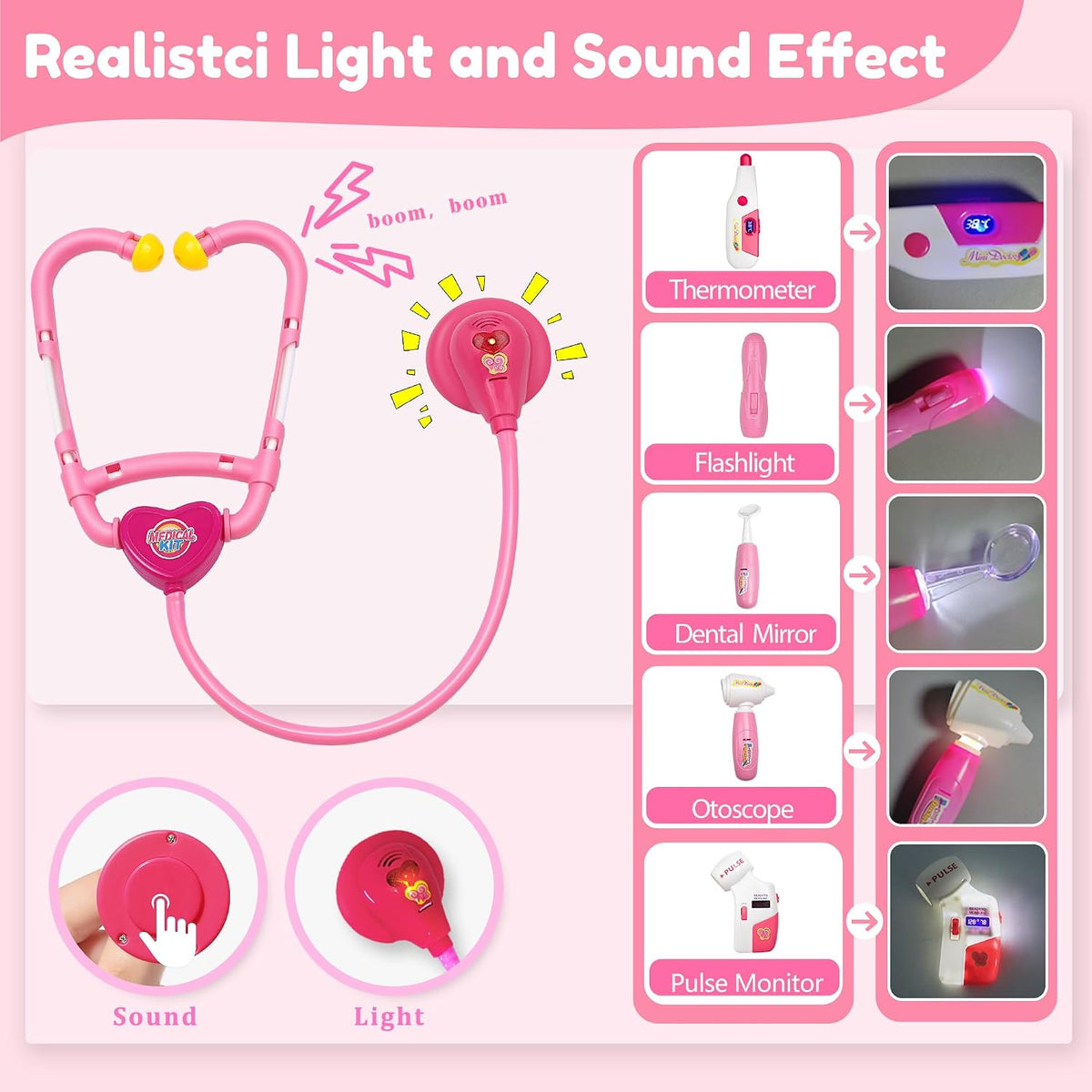 PJG 24 piece pink toddler doctor play kit with stethoscope and storage box - view 8
