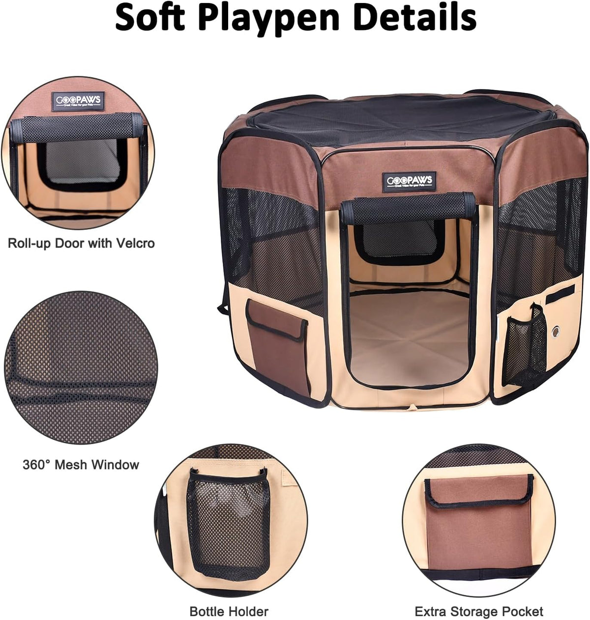 JESPET 61" Pet Dog Playpens - Brown / 36x36x24 Inch (Pack of 1) - image 2