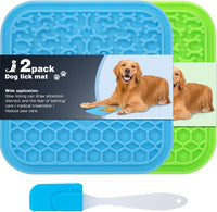 Lick Mat for Dogs - Slow Feeder Licking Mat with Suction Cups for Peanut Butter, Food Treats - 3 Piece Set / 2PCS Blue+Green