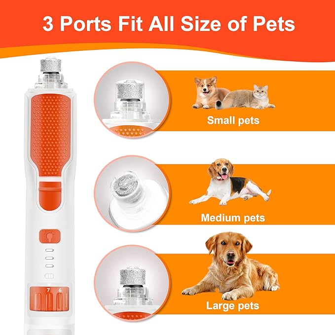 Dog Nail Grinder 7-Speed & 360° LED Light, Professional Pet Nail Grinder for Dogs and Cats, Electric Dog Nail Trimmer Painless Paws Grooming & Smoothing Tool for Large Medium Small Dogs Cats Pets