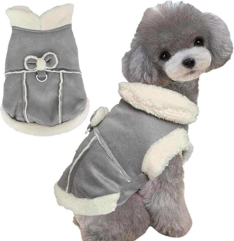 Dog Cold Weather Coats with Bow & Leash Ring - Gray / X-Small