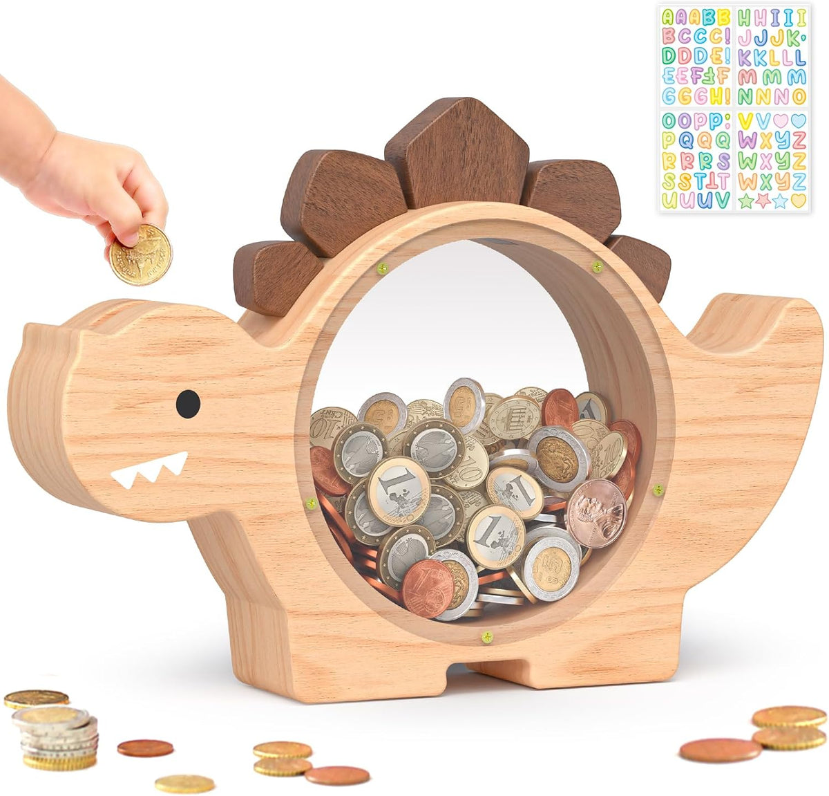 Summidate Wooden Dinosaur Piggy Bank - Natrul Wood / Standard
