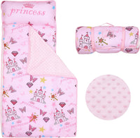 Kids Nap Mat Portable Slumber Bags with Removable Pillow and Blanket - Pink Castle