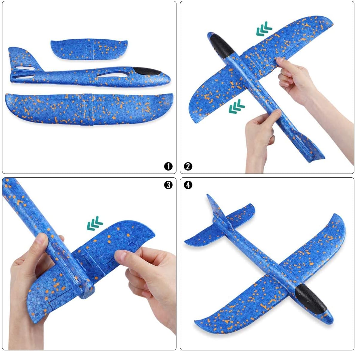 WenToyce 2 pack of 17.5 inch throwing foam airplanes with tail wing slots - view 3