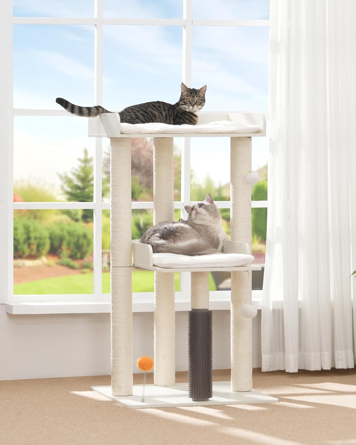 43.7" Modern Cat Tree for Large Cats, Quick One‑Person Assembly – Essentials for Cats - White / 23.6"L x 23.6"W x 43.7"H - image 4