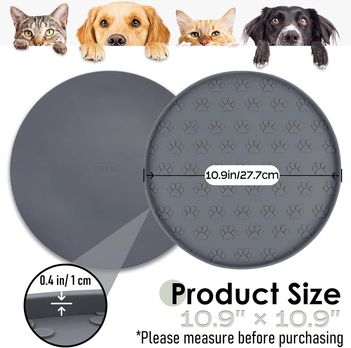 Pet Feeding Mat, Waterproof Anti-Slip Placemats for Dog Cat Bowl Silicone Pet Food Mat, Raised Edge - 2 Black / 10.9"L x 10.9"W - image 2