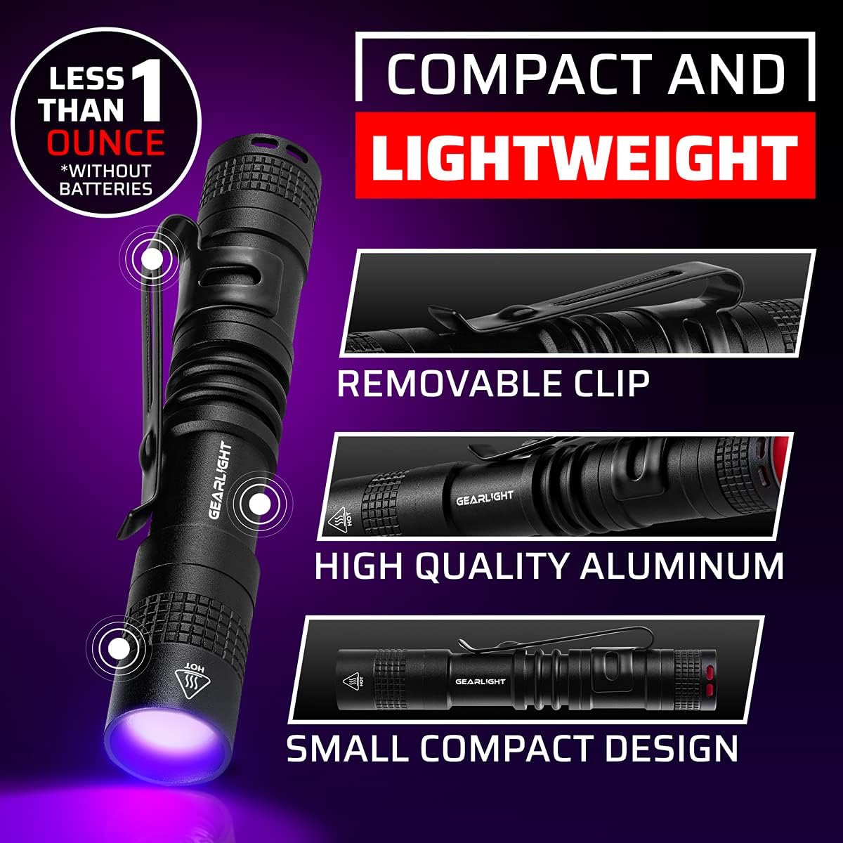 GearLight UV Flashlight Black Light from 68 LED Blacklight Flashlight - Black / S50 UV (2Pck) - image 3