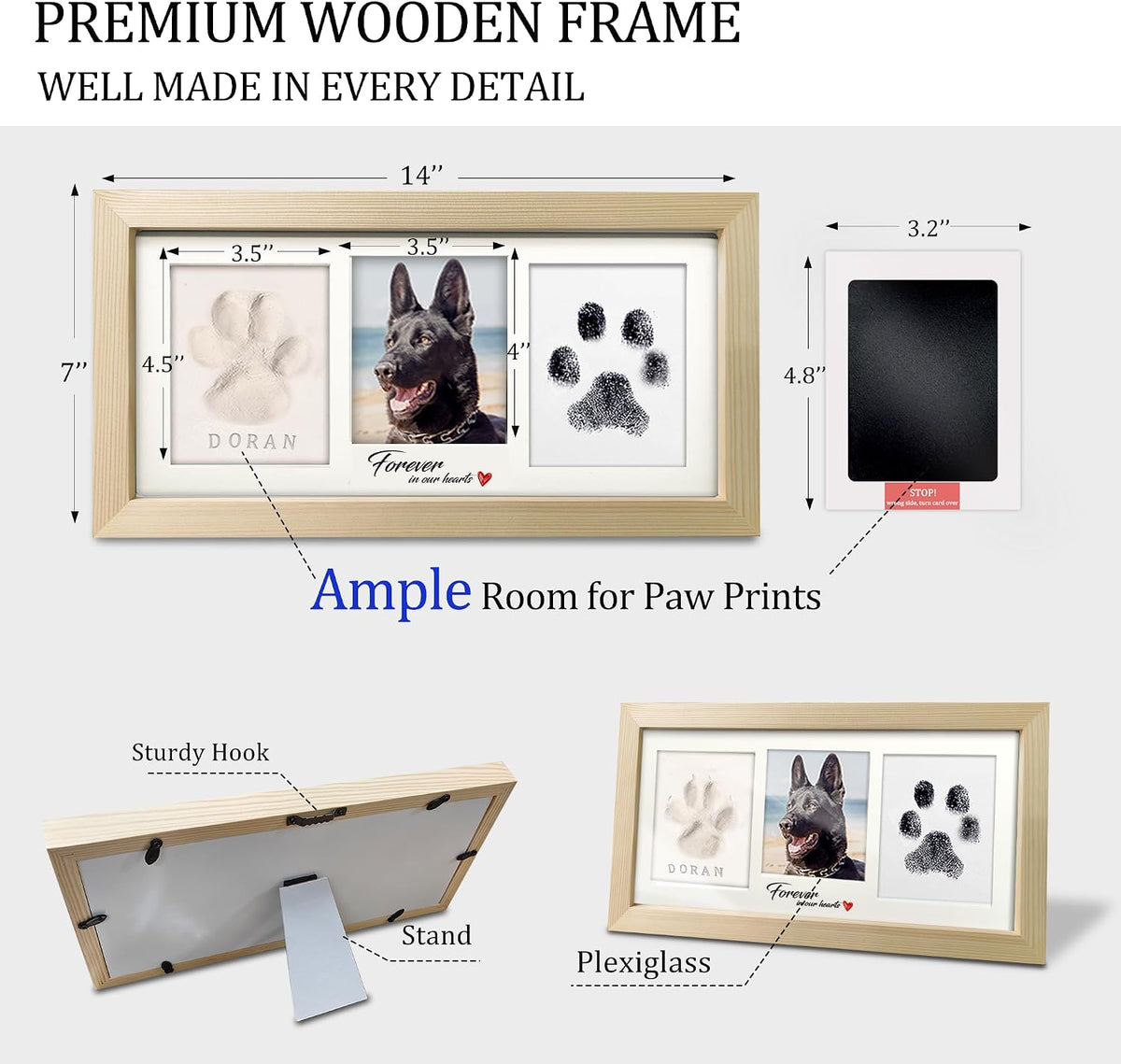 MYPAWLETS Paw Print Frame Kit, Dog/Cat Pawprints Keepsake - Wood-colored - image 3