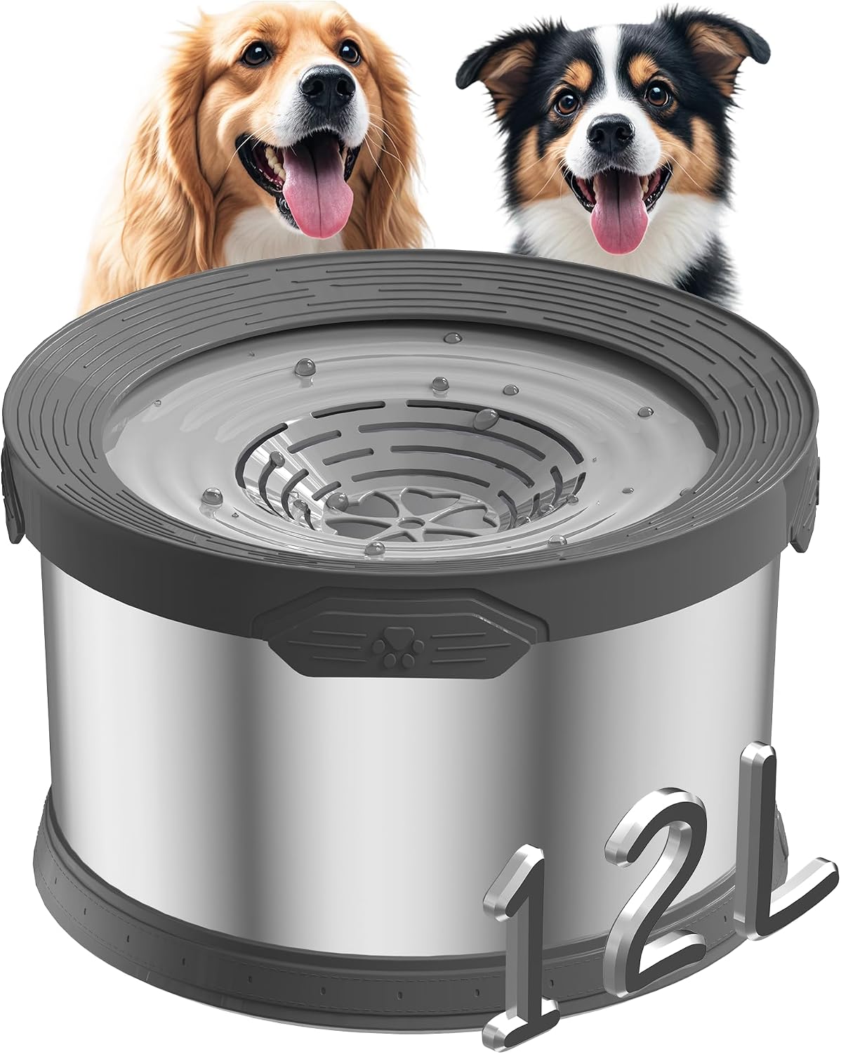 6.5L Dog Water Bowl No Spill 1.6 Gallon Stainless Steel Water Bowl - 12L+2 Filters