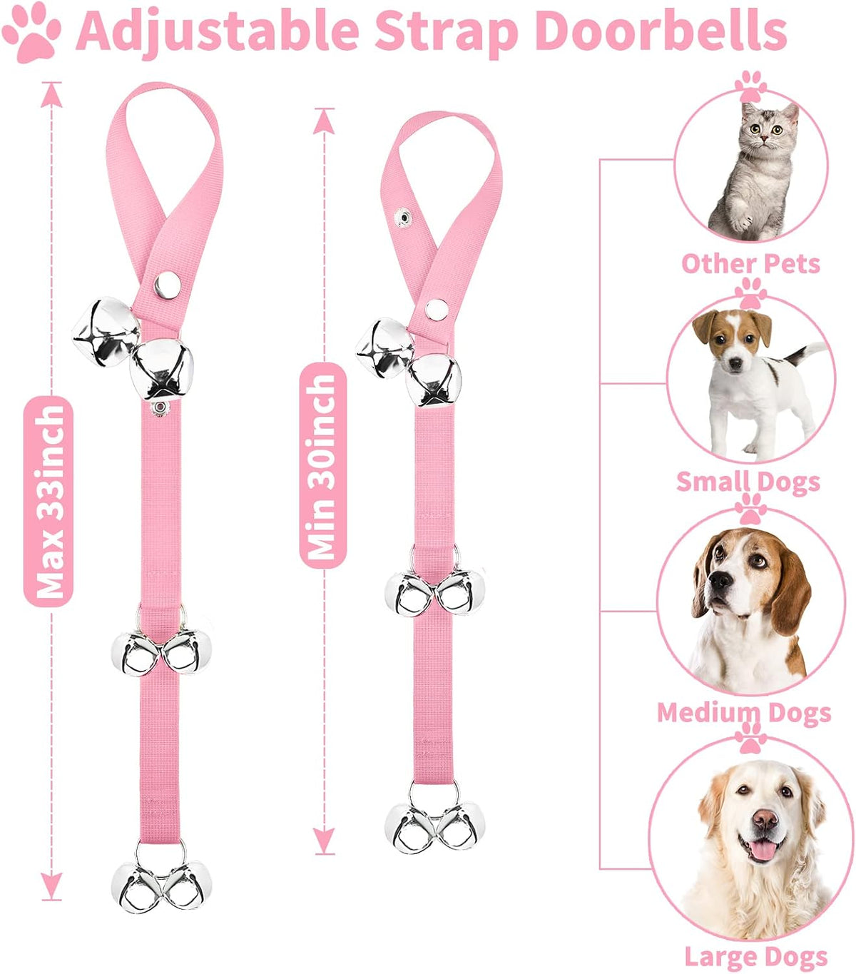 2 Pack Dog Doorbells, Pet Training Bells for Go Outside Potty Training and Communication Device - Pink - image 4