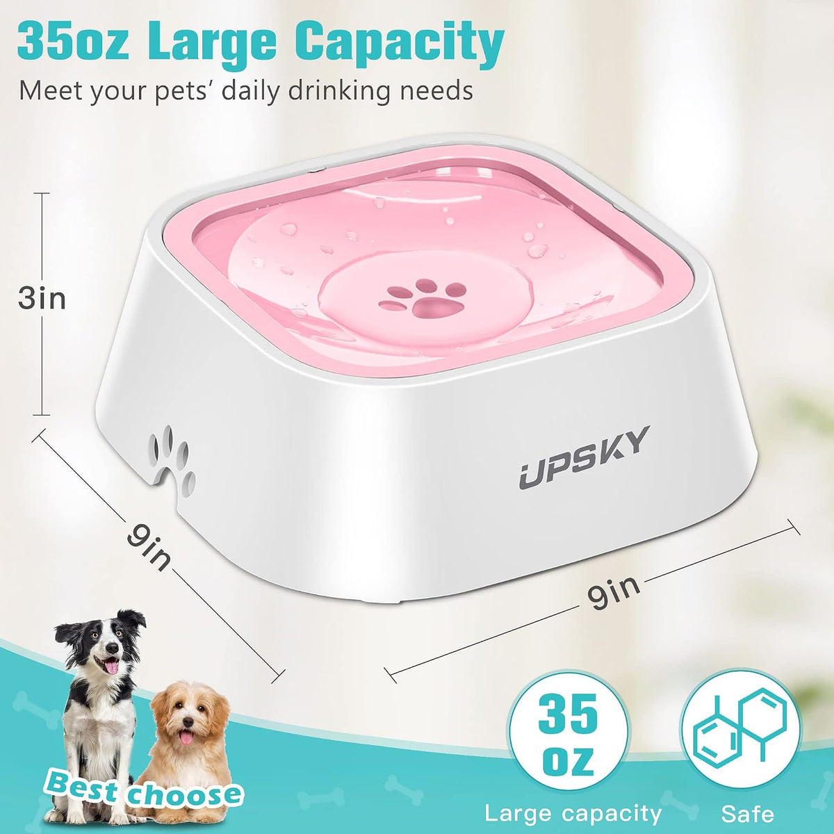 UPSKY No Spill Pet Water Bowl - Pink / 35 fl oz - image 3