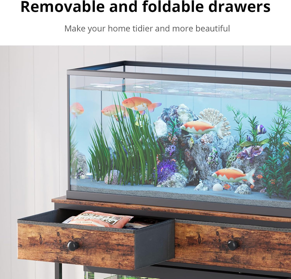 VOWNER 40 Gallon Aquarium Stand with Power Outlet & Cabinet Storage - Rustic Brown + Black / 39.4" L x 18.9" W x 31.5"H - image 4