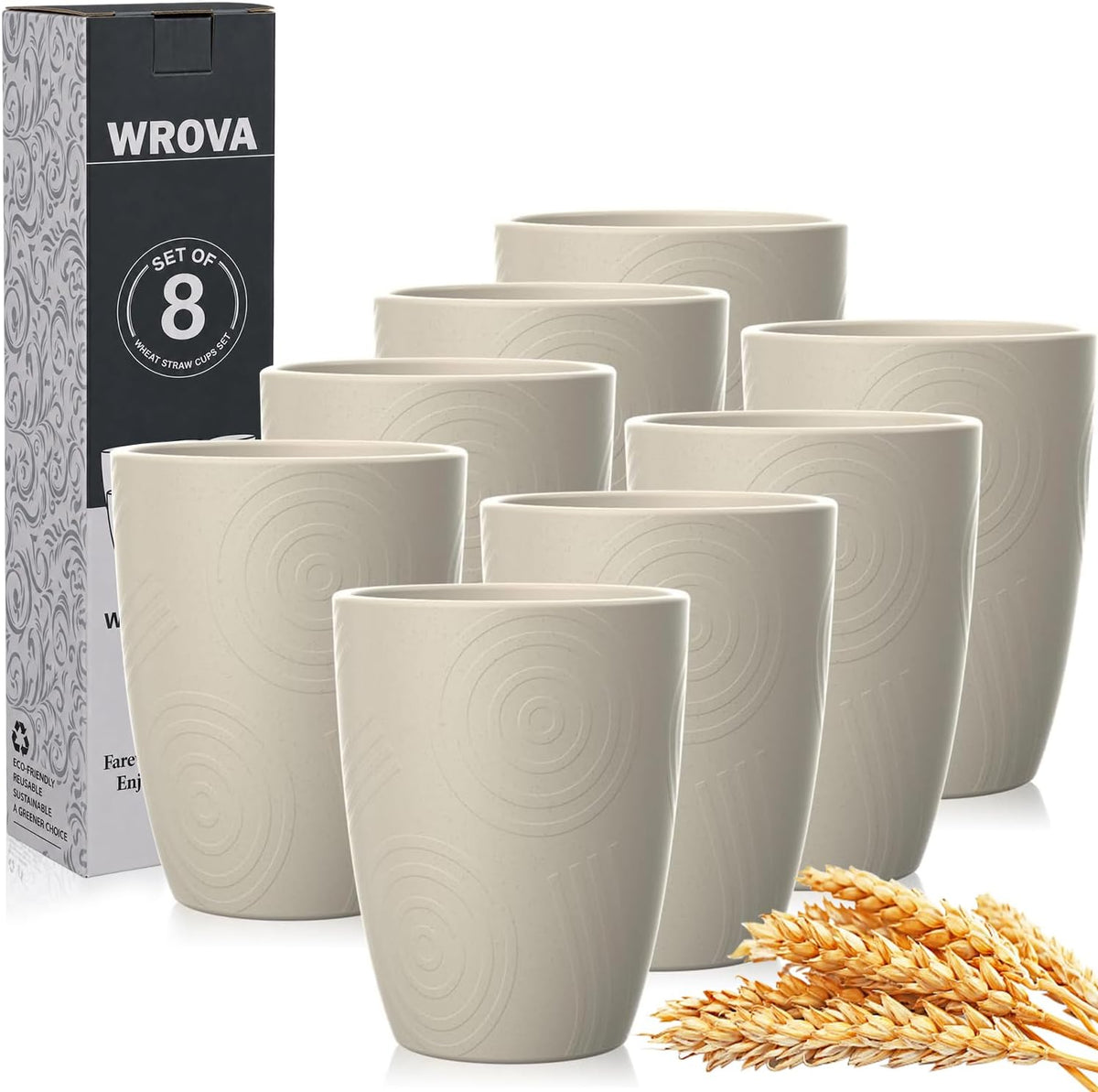 Wrova set of 8 black reusable wheat straw cups, 20 oz, stackable - view 9