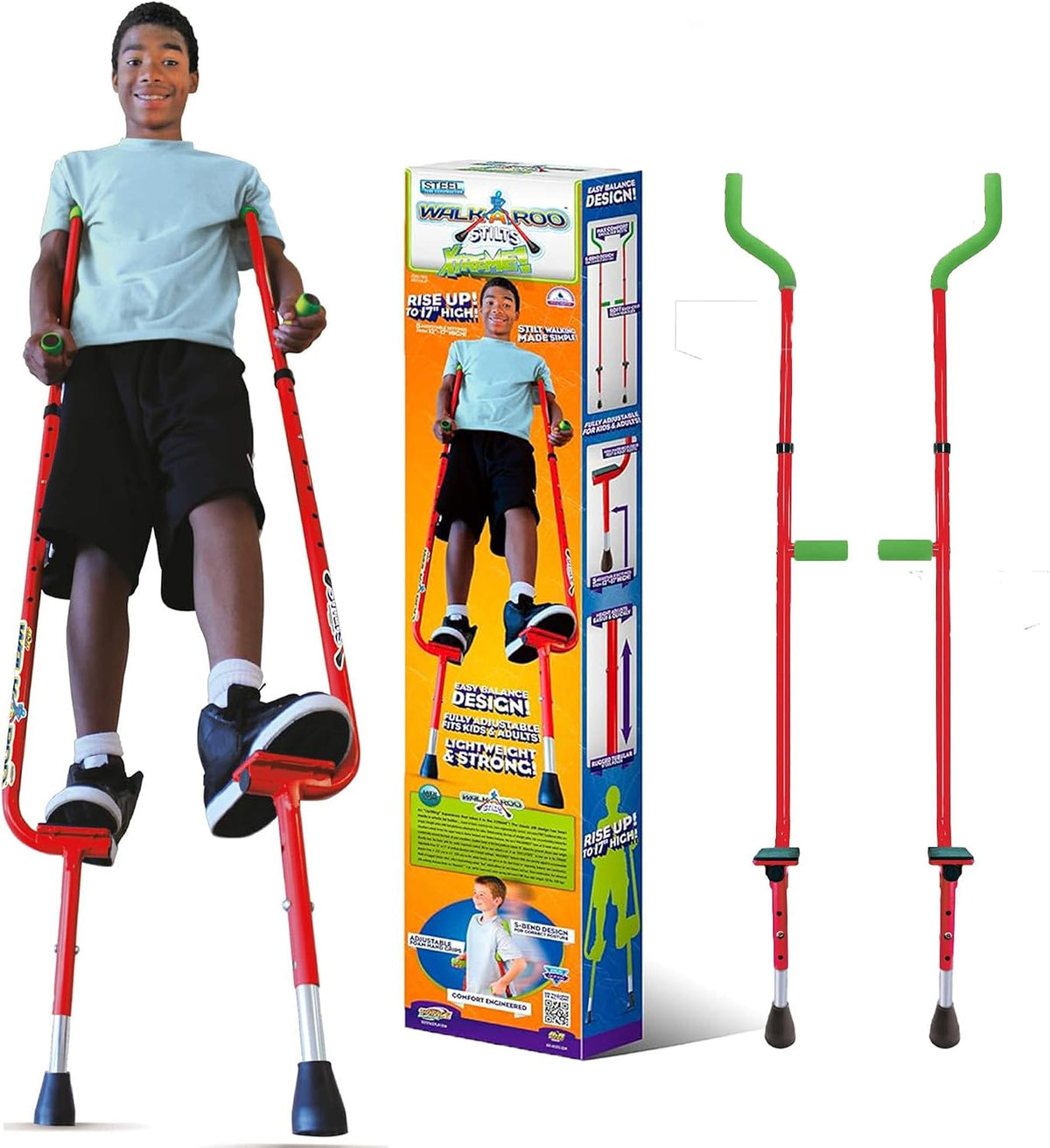 Geospace Adjustable Walkaroo Xtreme Steel Stilts for Kids - Red