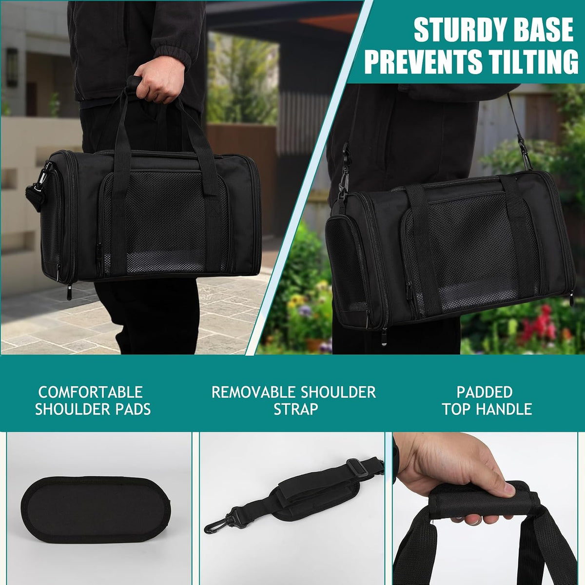 Top tasta Dog Cat Carrier Pet Carriers for Small Medium Large Cats - 18.0"L x 11.0"W x 11.0"H / Black - image 4