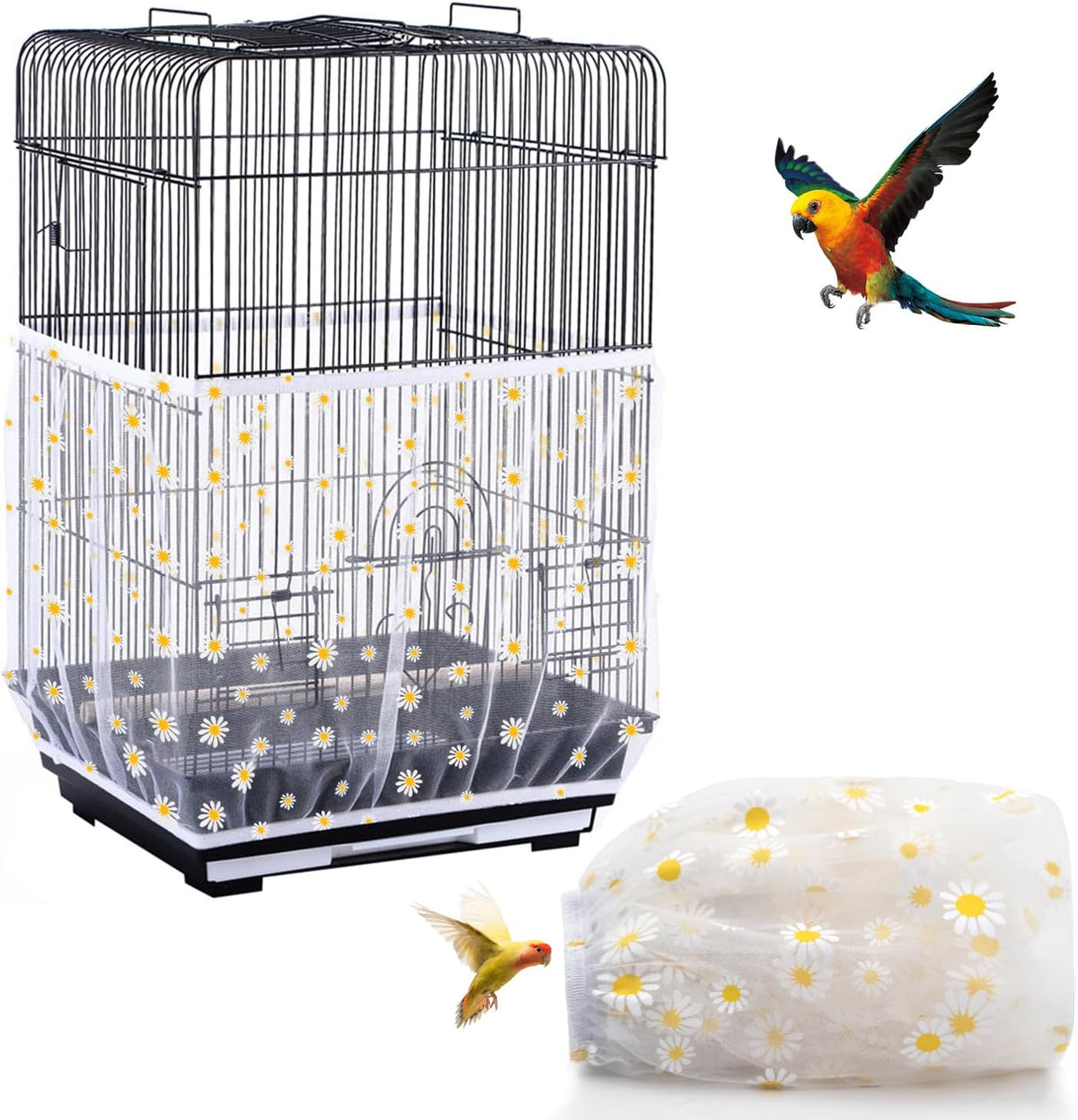 Bird Cage Seed Catcher, Seed Catcher Guard Net Cover - Daisy-white / 15.7" x87"