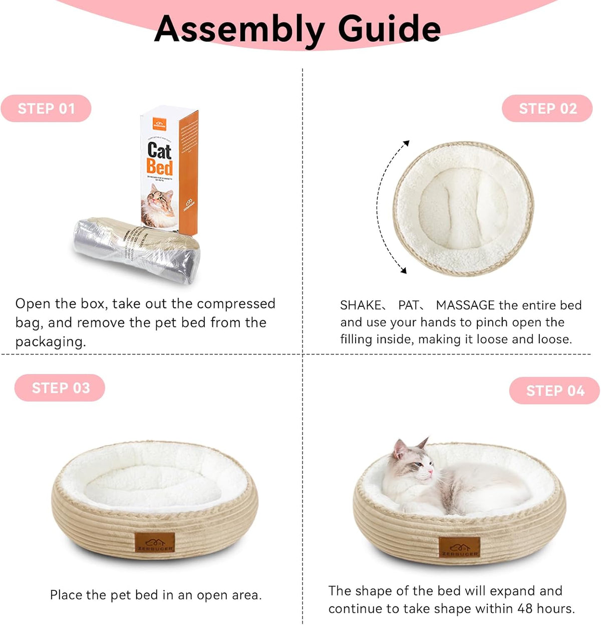 Zerbuger 20in Pink Round Dog Bed Sofa for Dogs Cats - Camel / Small - image 4