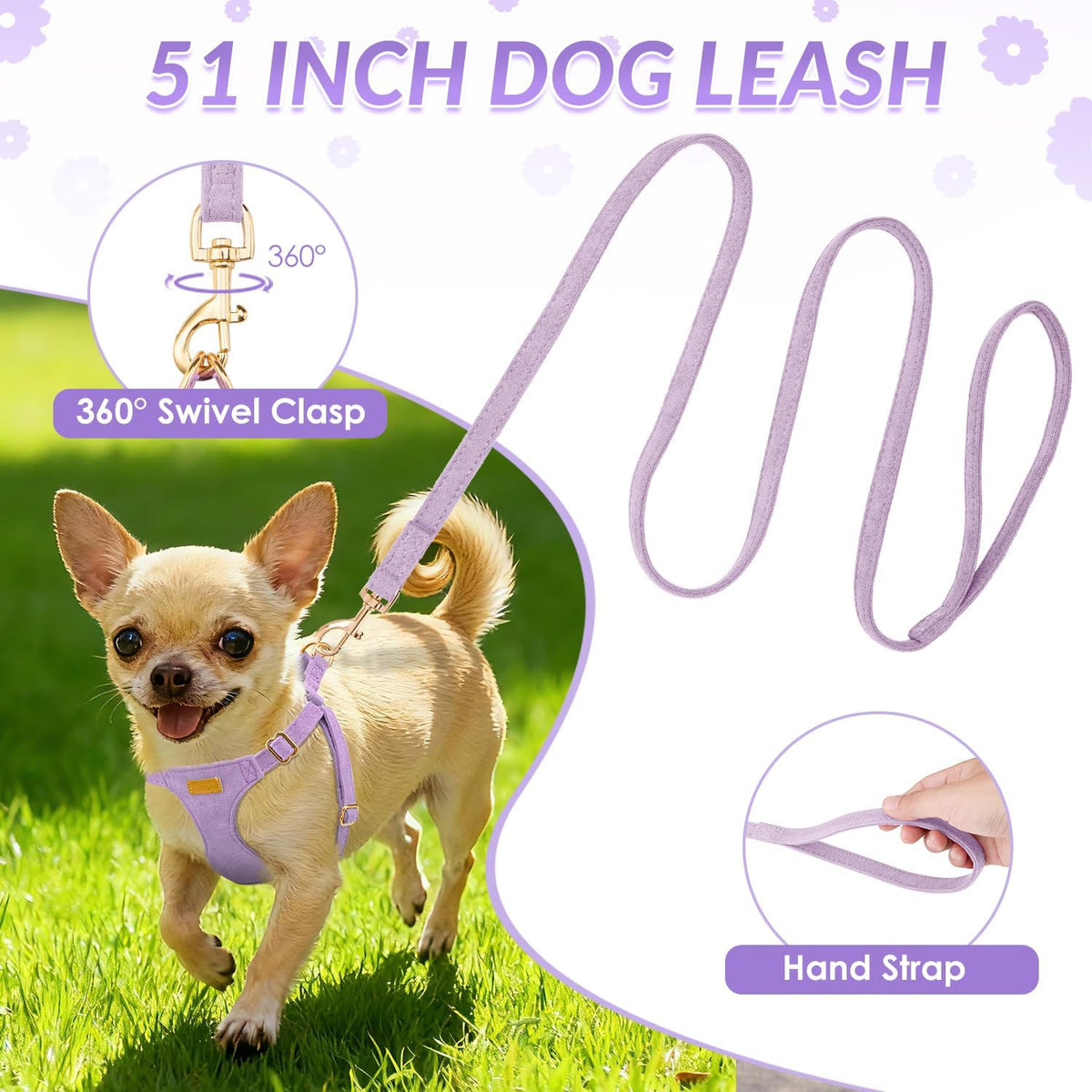 SlowTon No Pull Dog Harness with Leash for Small Medium Dogs - Small(11-17.5lb) / Solid Purple - image 4