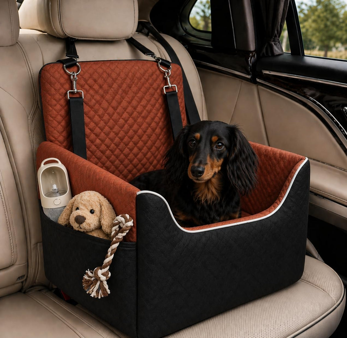 ALL GOOD PET SUPPLIES Dog Car Seat for Small/Medium Dogs Under – Essentials for Dogs - Black/Brown
